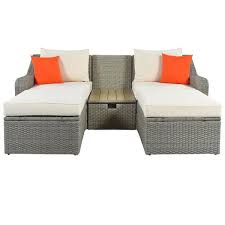 gray 3 piece wicker outdoor sectional set with beige cushions