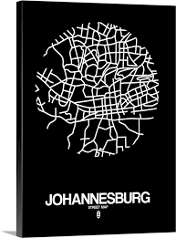 Johannesburg Street Map Black Wall Art