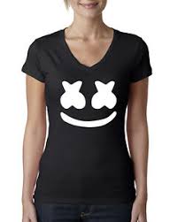 Details About Marshmello Smiley Face Music Fan Pop Culture Womens Junior Fit V Neck Shirt