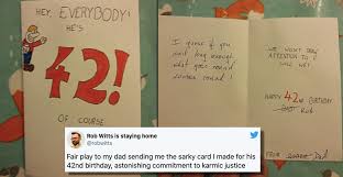 dad returns snarky birthday card to son