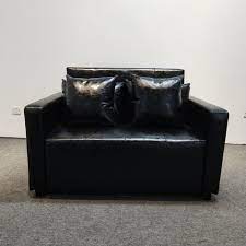 two seat leather storage sofa bed black