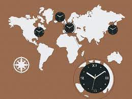 Big Wall Clock World Map 4time Zones