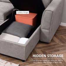 Homcom Linen Look L Shaped Sofa Bed W