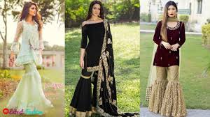 Stylish Party Wear Pakistani Kurta With Sharara Designs 2018