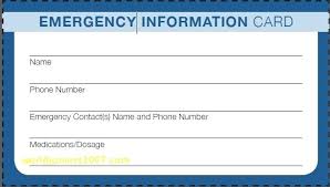 Emergency Contact Card Template Name Phone Margines Info