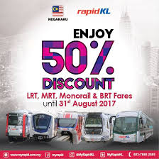 Bus, rapidkl, routes, operating hours, charters, fares, rapid penang routes, operating hours, charter fares, rapid kuantan routes, operating it is suitable for you if you travel moderately on the rapid kl lrt, monorail, mrt sbk line and brt sunway line services. Rapid Kl 50 Off Lrt Mrt Brt Monorail Fares Price Until 31 August 2017 Harga Runtuh Durian Runtuh
