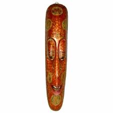 Orange Wooden Hand Made African Mask At