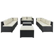 black 9 pieces wicker outdoor sectional set patio conversation sets with beige cushions and coffee table