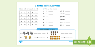 2 Times Table Activity Ks1 Ks2 Maths