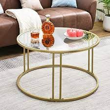 Iron Round Glass Top Coffee Table With