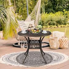 Tiramisubest 35 43 In X 35 43 In X 29 53 In Bronze Round Aluminum Outdoor Coffee Table Dining Table
