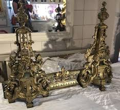 French Antique Fireplace Andirons Bar