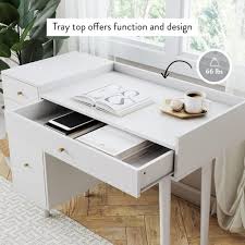 Maybe you would like to learn more about one of these? Nathan James Daisy White And Gold Makeup Desk With 4 Drawers And Brass Accent Knobs Vanity Table 54001 The Home Depot