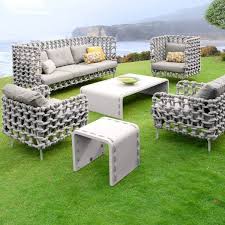 6 pieces aluminum rope outdoor sofa set with coffee table and cushion pillow in gray