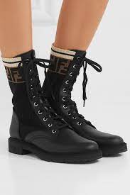Fendi ff womens leather knit short boots black hd review! Black Rockoko Logo Jacquard Stretch Knit And Leather Ankle Boots Fendi Leather Ankle Boots Boots Fendi