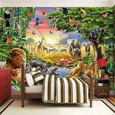3d Jungle Safari Lion Elephant Wall