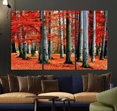 Large Art Print Red Forest Canvas Set