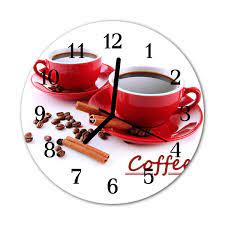 Glass Wall Clock Cup Of Coffee Food And