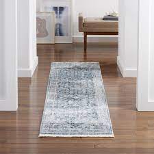 blue indoor medallion runner rug in the