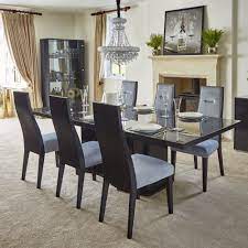 Glass dining table set 6 chairs black faux leather kitchen furniture. Monte Carlo Slate Grey High Gloss Extending Dining Table 6 Chairs