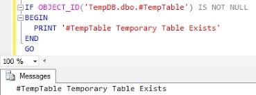 temp table exists in sql server