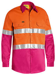 Bisley Workwear Pink 3m Taped Cool Hi Vis Lightweight Shirt