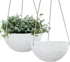 Ceramic pots or planters that are supplied with a matching saucer ensure that your plants look their best. Amazon Com Hanging Planters For Indoor Plants Flower Pots Outdoor 10 Inch Garden Planters And Pots Speckled White Set Of 2 Garden Outdoor