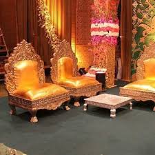 modern golden wedding wooden bedi chair