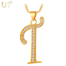 Us 6 98 50 Off U7 Gold Color Necklace Women Men Chain Capital Initial T Letter Pendant Alphabet Letter Necklace Wholesale P713 In Pendant Necklaces