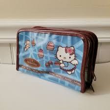 french cafe blue brown makeup bag