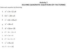 Activity 3 Solving Quadratic Ecuations