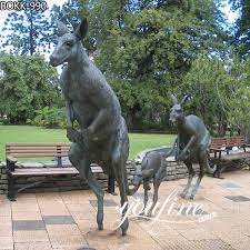 Bronze Kangaroo Sculptures Group Garden