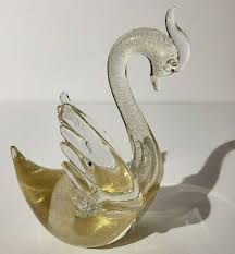 Murano Glass Swan Gold Aventurine