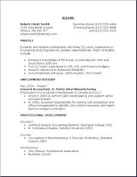 Internship Resume Objective Accounting Overview Profile For Resumes