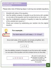 One Variable Equations 6th Grade Worksheets
