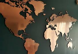 Copper World Map Unique Wall Decoration