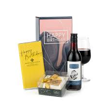 happy birthday gift box with red wine