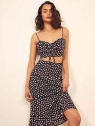 Details About Sold Out Reformation Ali Two Piece Co Ord Black Floral Skirt Crop Top 0 Xs