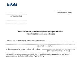 Oświadczenie o przekazaniu prywatnych przedmiotów na cele działalności  gospodarczej – Pomoc Infakt.pl