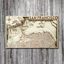 San Francisco With Alcatraz Ca Wood Map 3d Nautical Chart