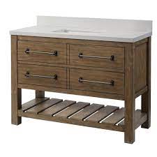 Changing up the look of any bathroom is as easy as adding a chic and modern bathroom vanity. Home Decorators Collection Castlewell Collection 48 Inch Vanity In Grey Oak With White Sto The Home Depot Canada