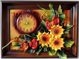 Poppies And Sunflowers In A Wall Clock
