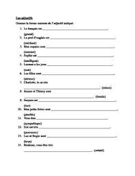 Adjectifs French Adjectives Worksheet 8 Adjective