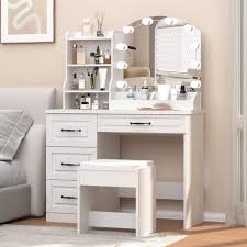 2 piece white makeup vanity desk set