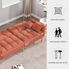 74 75 In W Orange Linen Twin Size Sofa Bed Convertible Folding Futon For Compact Living Space Apartment Dorm
