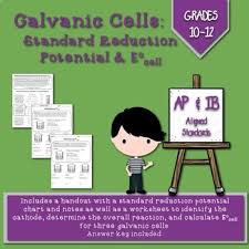 Galvanic Cells Standard Reduction Potential Ecell Handout And Worksheet