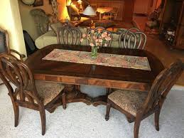 Please note the white leather chairs shown are not included, 8 oak chairs are. Formal 7 Piece Bordeaux Dining Room Set Table With 18 Leaf 6 Chairs For Sale Online Ebay