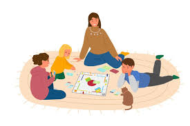mother or teacher playing boardgame