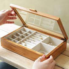 Large Glass Top Wooden Jewellery Box