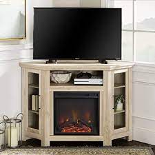 Trinell 63 tv stand with electric fireplace. Amazon Com Walker Edison Alcott Classic Glass Door Fireplace Corner Tv Stand For Tvs Up To 55 Inches 48 Inch White Oak Furniture Decor